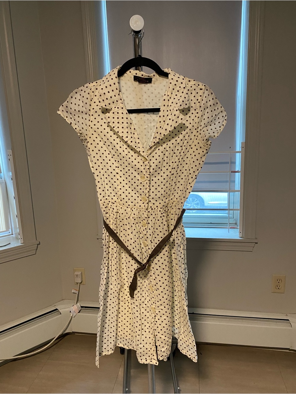 PINK Collection Cream Dress with Brown Polka Dots